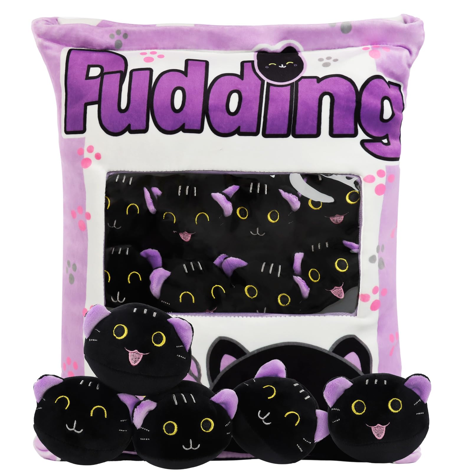 HXPLN Cute Snack Pillow, Kawaii Pudding Plush Pillow & Stufed Toys - Removable, Gift for Teenagers, Girls & Children (8 Purple Kittens)