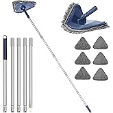 Wall Cleaner Mop with 82" Extendable Handle, 360° Rotating Head & 90° Flip, Microfiber/Chenille Pads, Built-in Squeegee for C