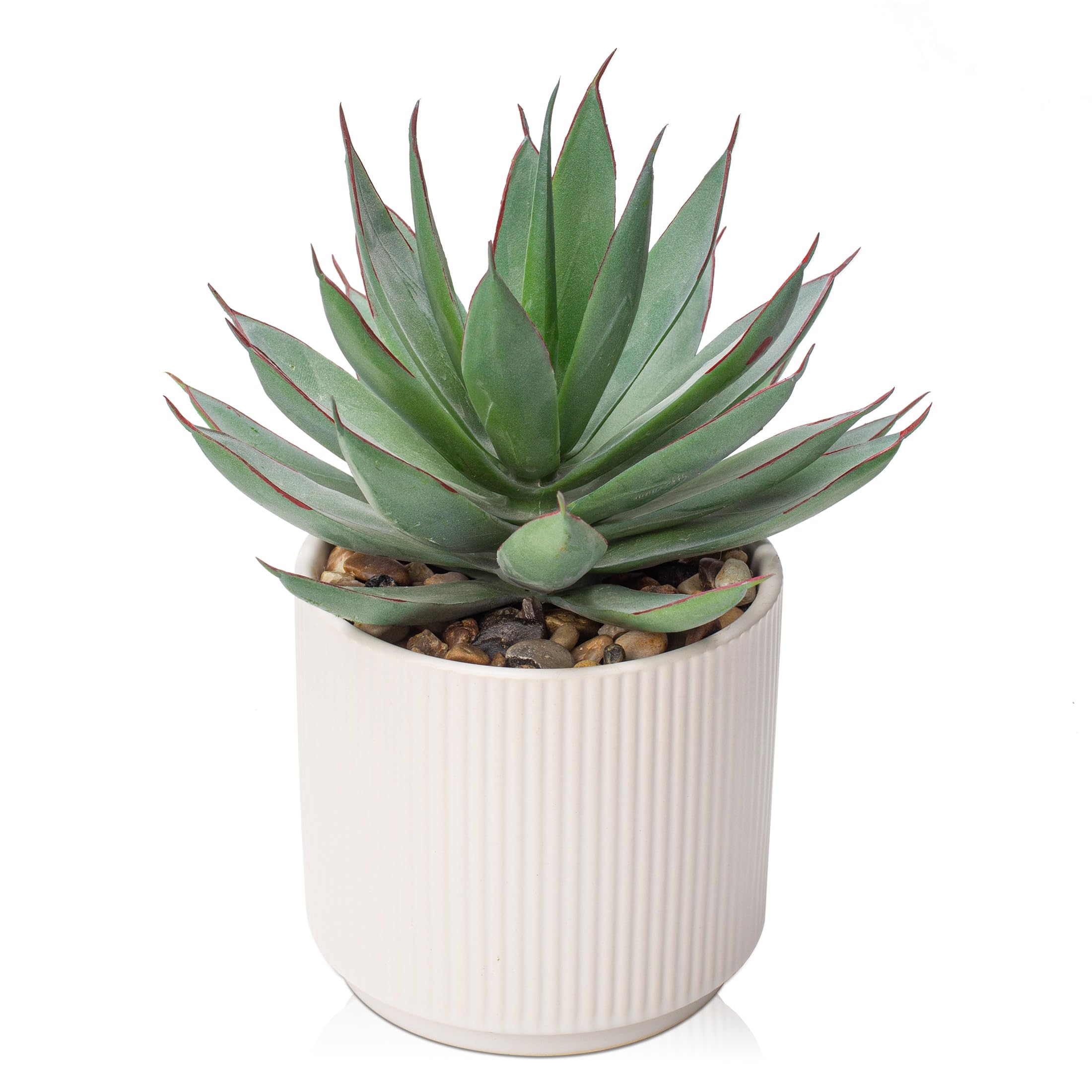 Hollyone Fake Succulents in White Ceramic Pot, 8.6'' Frosted Artificial Agave Shaka Zulu, Faux Plants Indoor Decorative Greenery for Home Decor, Office Desk, Windowsill, Bathroom, Shelf Decorations