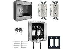 PILISPARK Universal Weatherproof Electrical Outlet Cover Kit with Lock,Outdoor Socket Cover Box with 2 pack 15 Amp TR Self Test GFCI Kit, Baby Proof Outlet Lock Box for Outdoor in-Use, 2-Gang
