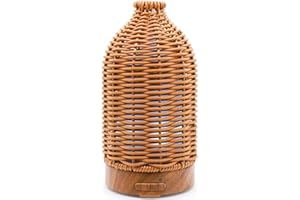 VICTORIA AROMA Essential Oil Diffuser - Multifunction Aromatherapy Diffuser 7 LED Color Changing Light 100ML Rattan Diffuser Easy to Clean Suitable for Home,Office (Tan)
