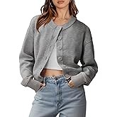 Saodimallsu Womens Button Up Cardigans Fall Trendy Crew Neck Long Sleeve Knit Cropped Sweater Jacket