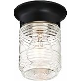 Design House Outdoor Ceiling Light, Jelly Jar Shape, Clear Ribbed Glass, Wet Rated, LED-Compatible, For Porches/Patios/Garage