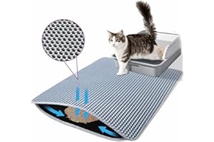Petinstinct Cat Litter Mat, 24x18 Inch Large Honeycomb Double Layer Cat Litter Trapping Mat, Waterproof Urine Proof Cat Litter Pads, Blue