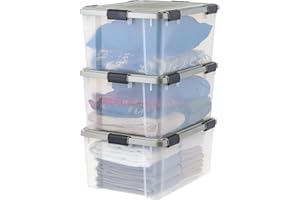 IRIS USA 60 Qt Storage Bins with Gasket Seal Lid, 3 Pack - BPA-Free, Heavy Duty Moving Containers Tight Latch, Weather Proof Tote, WEATHERPRO - Clear/Chrome