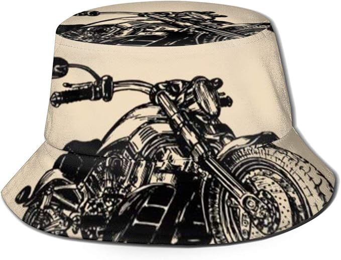 EU Motorcycle Design Fashion Print Bucket Hat Summer Fisherman Cap for Women Men Amazon.co.uk