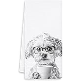 OSLYSOF Funny Maltese Dog Kitchen Towels, Maltese Gifts Dish Tea Towels, Black and White Dog Lovers Owner Gifts Hand Towel for Kitchen, Coffee Bar Station Decor, 16x24 Inch