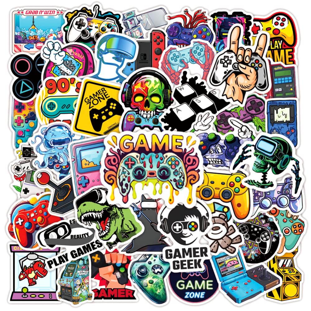50Pcs Play Game Stickers, Cool Cartoon Trendy Gamepad Waterproof Gaming Sticker for Teen Adult Water Bottle, Laptop, Skateboard, Bike, Phone, Computer, Travel Case (Gamepad)