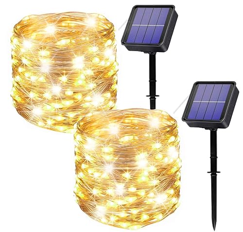 owwasd [2 Pack] Solar String Lights Outdoor,Total 240LED 28M Solar Garden Lights Waterproof 8 Modes Indoor/Outdoor Fairy Lights Decorative Lighting for Patio, Yard, Party, Wedding (Warm White)