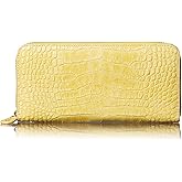 VOICE Align type Long wallet Leather made by MASINI in Italy Cowhide ART.SPICE Beautiful Croc leather with delicate glitter Women's Elegant and easy to use Vertical card case In gift box (Yellow)
