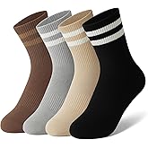 IJNHZFQ 4 Pairs Womens Striped Crew Socks, Cozy Cute Casual Socks with Seamless Toe for Home, School, Office, Size 5-10