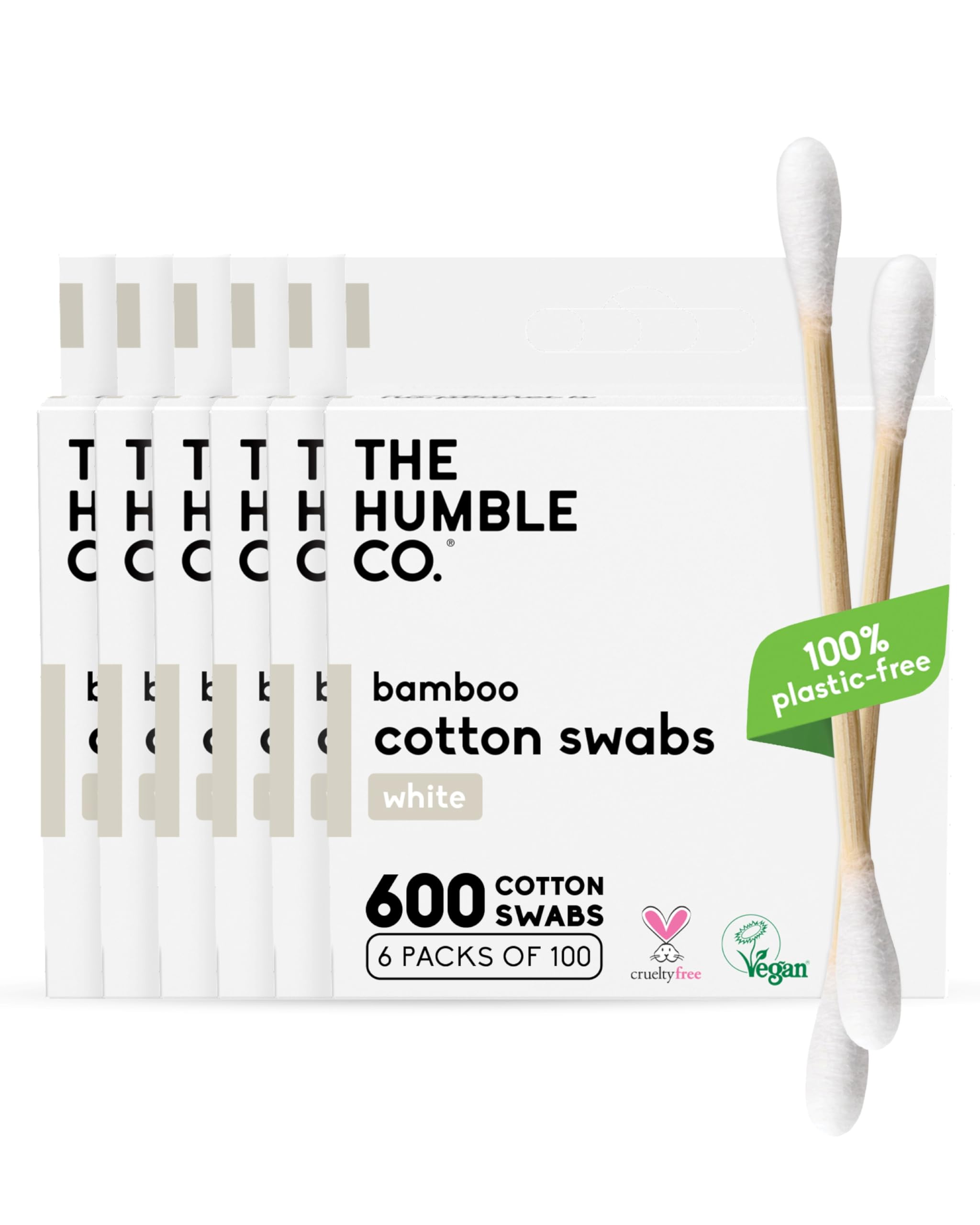 The Humble Co Bamboo Cotton Swabs, 600 Count - White Cotton Buds for Ears, Makeup, Baby Care & Cleaning - Personal Hygiene Essentials & Toiletries - Daily Products for Travel & Home