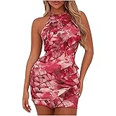 Milumia Women's Floral Ruffle Trim Bodycon Mini Dress Tie Backless Halter Short Dresses