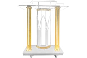 LAYIQDC Acrylic Pulpit,Church Pulpit with Wheels,Led Acrylic Church Podium with Rollers& Vertical Reading Platform, 46”Transparent Lecterns for Churches Entrance, Classroom (39.3”L*15.7”W *45.6”H)