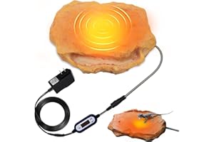 MECESOR Reptile Heat Rock with Feeding Trough Bearded Dragon Heat Rock Temperature Adjustment Heating Rock for Reptiles Tank Basking Climbing Rocks Warmer for Turtle Snakes Hermit Lizard, Yellow