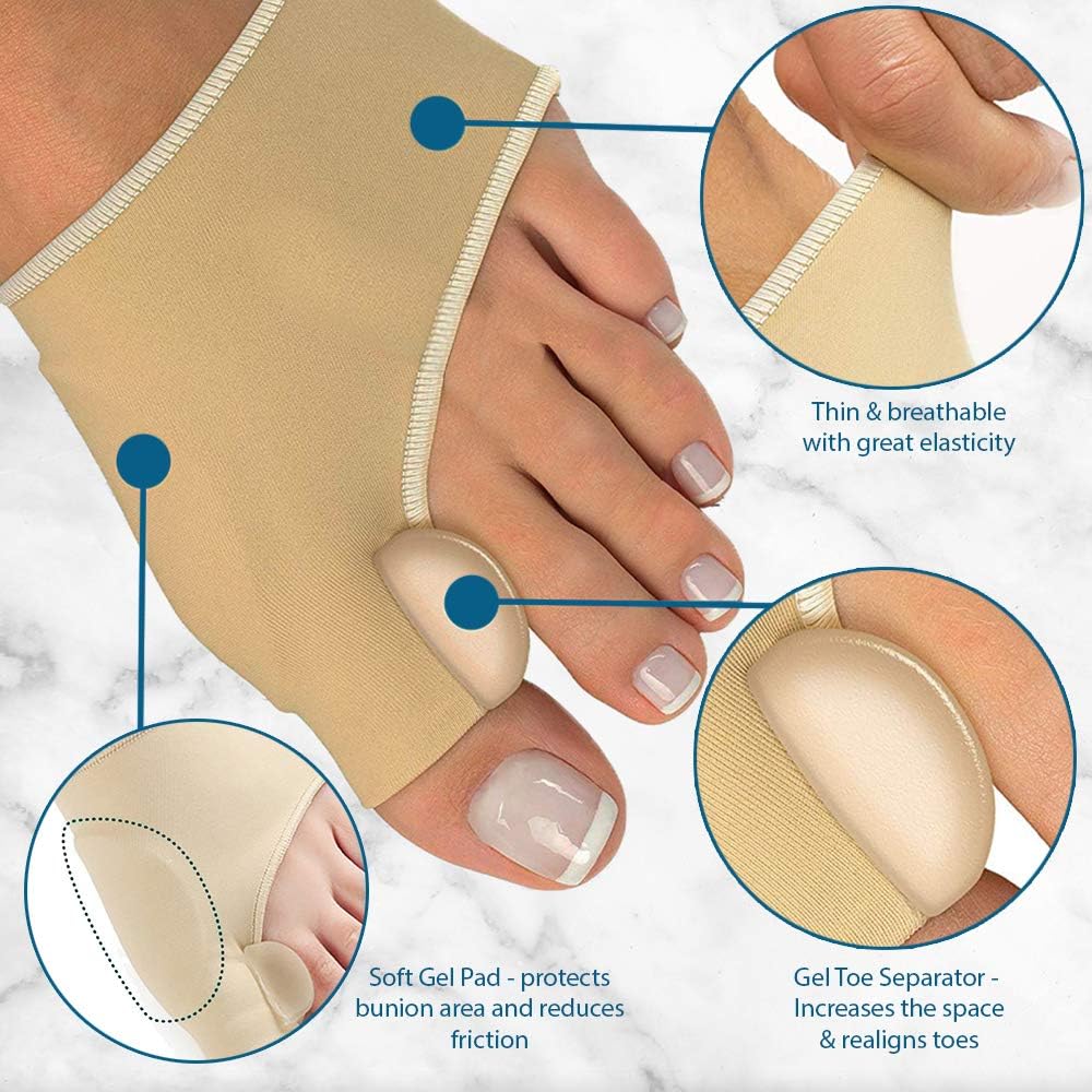 PediDoc Bunion Corrector – Bunion Relief Sleeves Bunion Pads Brace Cushions Toe Straightener with Gel Toe Separator, Spacer, Straightener and Spreader – Hallux Valgus Relief Big Toe Alignment: Health & Personal Care