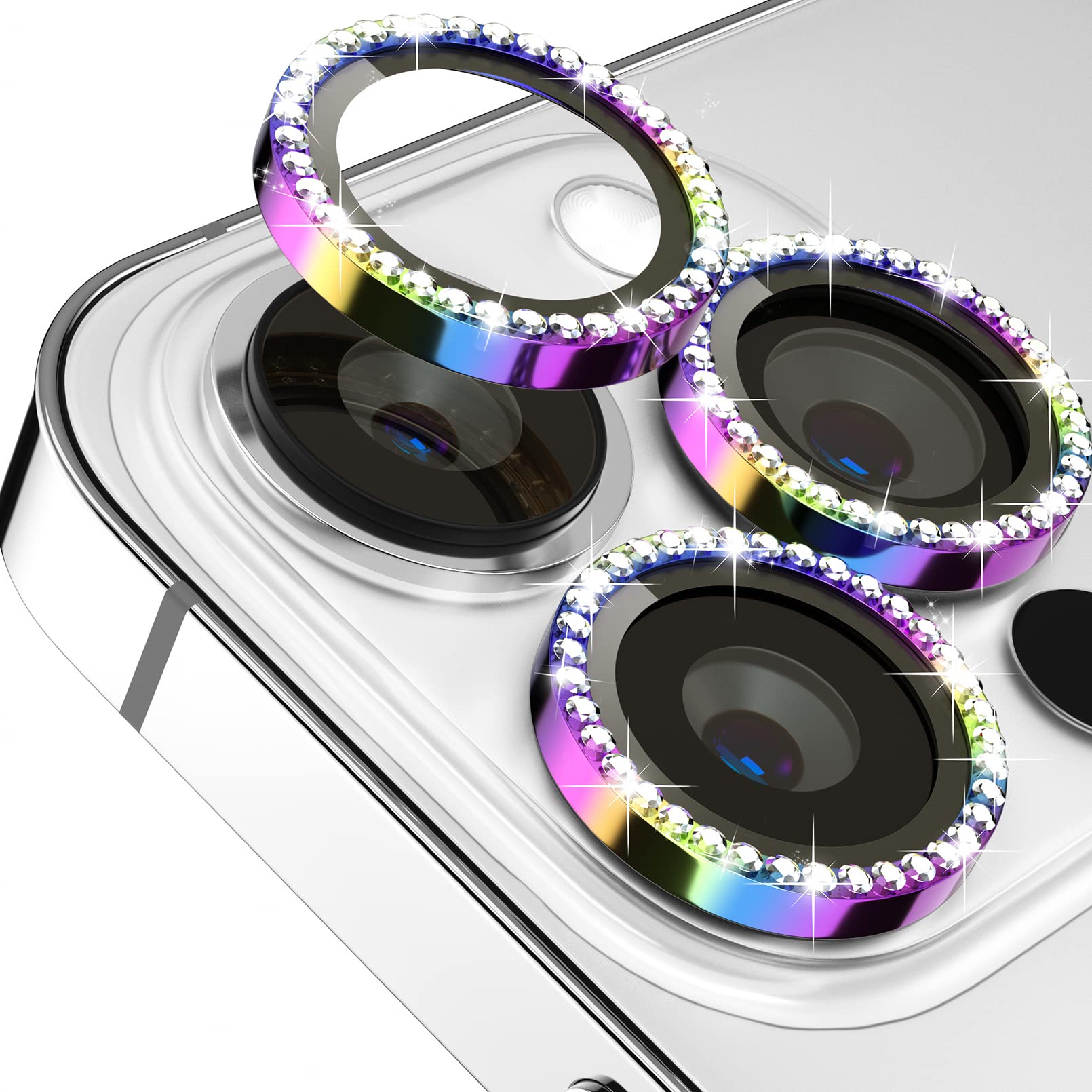 Design for iPhone 14 Pro 6.1/iPhone 14 Pro Max 6.7 Camera Lens Protector Bling,ICARERFAMILY Ultra HD Clear Tempered Glass Diamond Camera Lens Protection Cover, [Case Friendly] Scratch Proof -Colorful