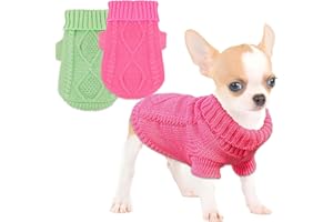 KALLFIR'S CUTIE 2 Pieces Chihuahua Clothes Dog Clothes for Small Dogs Girl Dog Sweaters for Small Dogs Cute Puppy Cat Clothes Turtleneck Thick Warm Clothes for Yorkie Cat Extra Small Dog Clothes (XX-Smal)