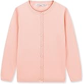 CUNYI Girl's Crewneck Lightweight Button-up Cardigan Cotton Knit Sweater Casual Cute Outerwear