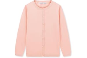 CUNYI Girl's Crewneck Lightweight Button-up Cardigan Cotton Knit Sweater Casual Cute Outerwear
