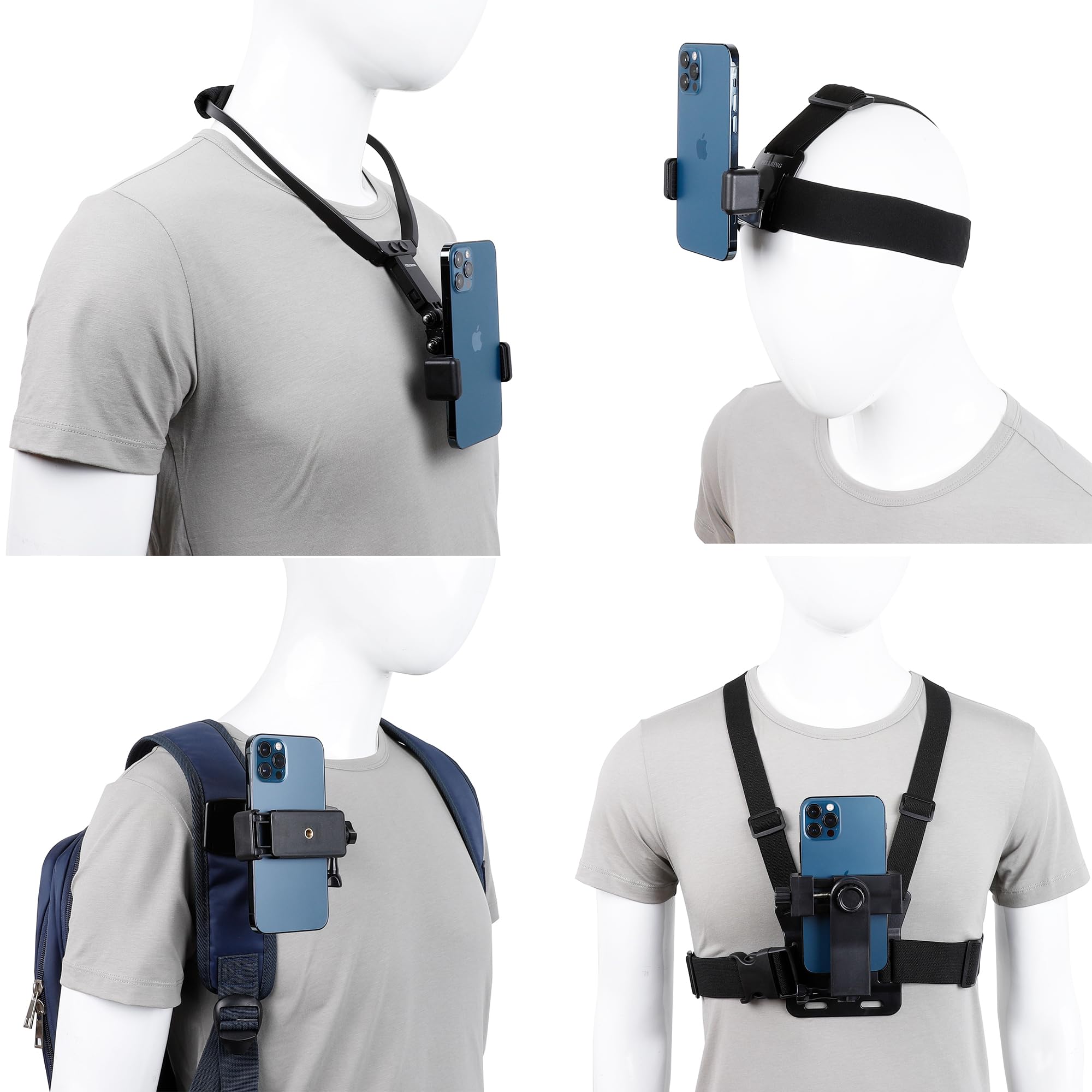 Photo 1 of PellKing Phone First-Person Perspective Shooting Mounting, Accessory Kit with Chest Mount/Head Strap/Neck Holder/Backpack Strap Mount,for iPhone Samsung Oneplus and GoPro Action Camera More