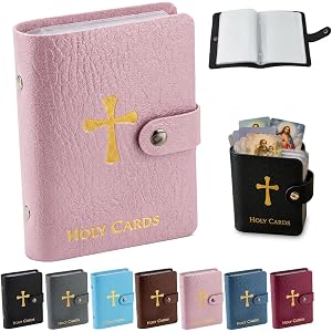EMZHMLB Catholic Prayer Card Holder, Genuine Leather Holy Wallet, Pocket Prayer Card Organizer with Snap Closure with 40 Slee