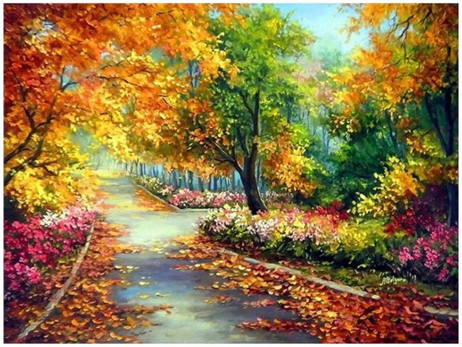 Paint by Numbers for Adults DIY Oil Painting Kit(Wooden Frame,Maple Forest Path