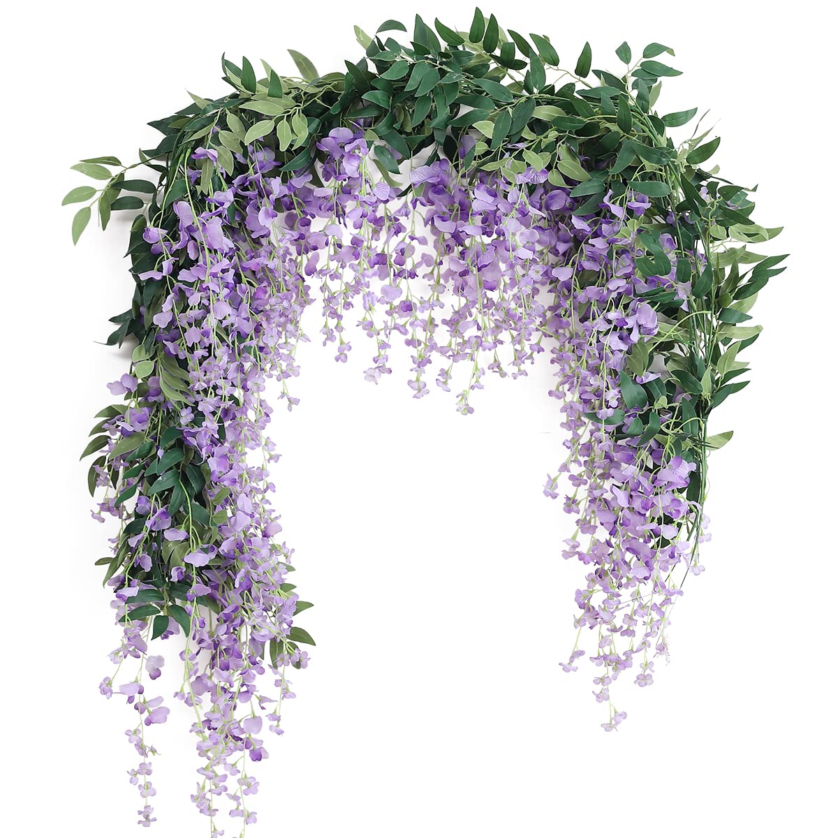JUSTOYOU 2PCS 7FT Artificial Wisteria Vine Garland Fake flower Wisteria Garlands for Outdoor Indoor Wedding Wall Badroom Decoration(Purple)