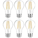 Ascher 60 Watt Equivalent, E26 LED Filament Light Bulbs, Warm White 2700K, Non-Dimmable, Classic Clear Glass, A19 LED Light Bulb with 80 CRI, Pack of 6