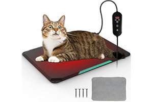 LESOTC 2023 Extreme Weather Outdoor Pet Heating Pad with Timer,Safety Cat Dog Heating Pad,Waterproof Heated Animal Bed Mat,Adjustable Warming Mat with 6 Levels Temp & 4 Timers Auto Off Chew Resistant Cord