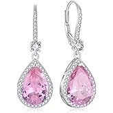 FYNSBLE 10 * 12mm Dangle Drop Birthstone Earrings for Women 925 Sterling Silver Halo Solitaire Leverback Earrings Hypoallergenic Jewelry for Women