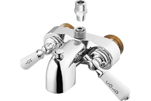 PYHOMESTRIM Clawfoot Add-A-Shower Bathcock Diverter,Shower Attachment for Tub Faucet,Bathtub Faucet with Porcelain Lever Handles and Ceramic Disc Cartridges,¾ MIP Inlet,Chrome