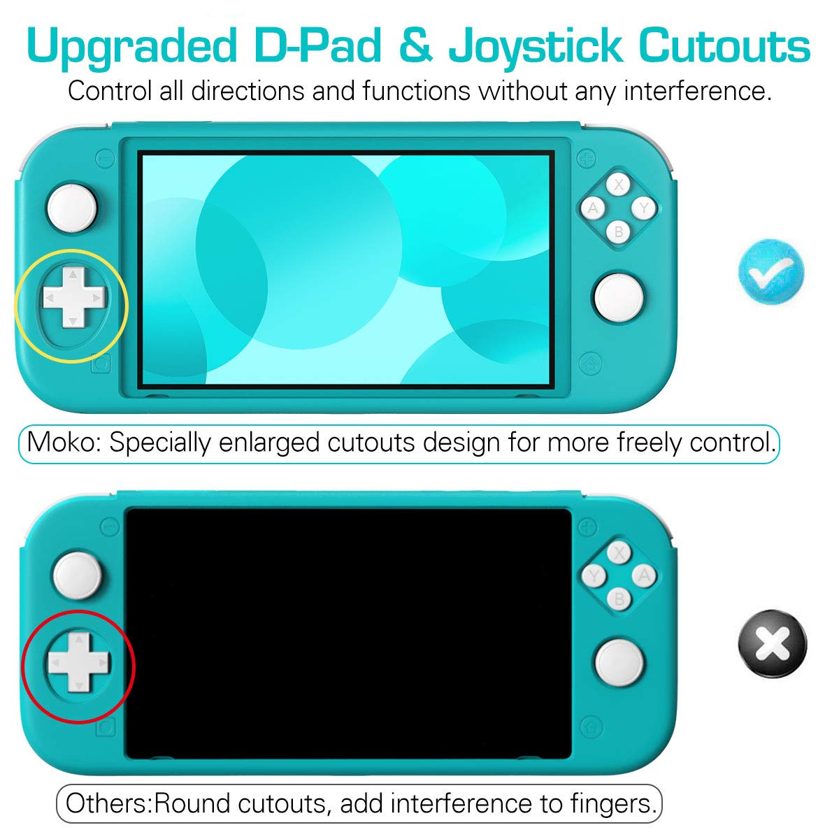 MoKo Case Compatible with Nintendo Switch Lite, Silicone Protective Rubber Cover, Shock-Absorption Anti-Scratch Non-Slip Case Compatible with Nintendo Switch Lite Console - Turquoise
