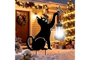 TWINBLING Black Cat Christmas Yard Decorations Outdoor - Solar Lights Outdoor Garden Decor Stake with Butterfly Decorative Metal Housewarming Ornament for Pathway Lawn Patio – Unique Gift for Woman Mom Grandma