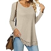TAOHUADAO Women's Plus Size Fall Long Sleeve T-Shirt Side Split Lace Hem Tunic Tops for Leggings Loose Crewneck Sweater