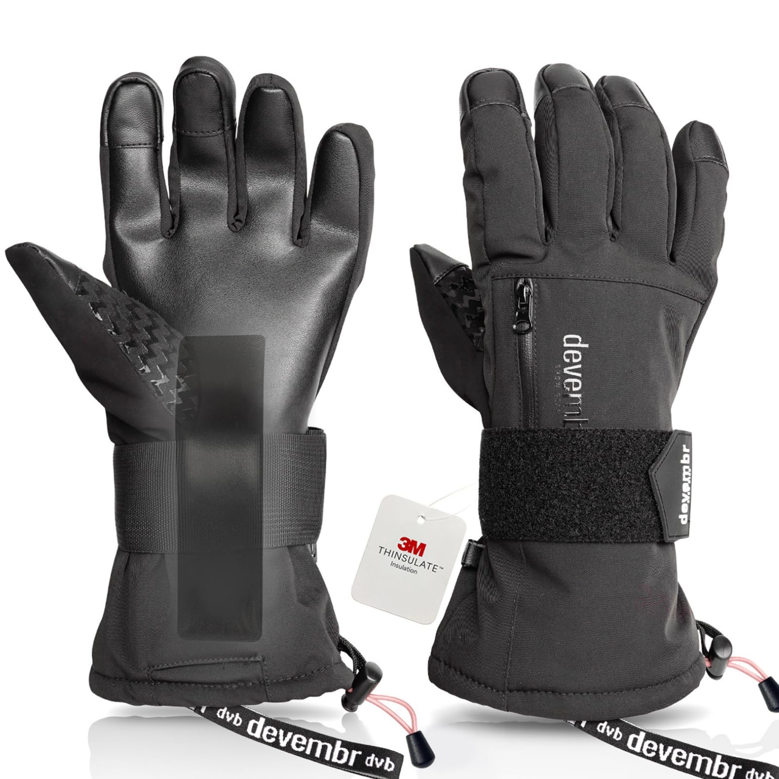 Photo 1 of devembr Snowboarding Gloves with Wrist Guards, Ski Gloves Touchscreen, Black, S