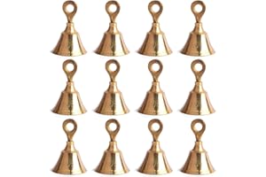 Genieland 12 Pc Set of Brass Bell with Hanging Loops Coaster Beach Decoration Item Vintage Style Indian Bell with Jingle Ring, Wedding Bell, Wedding Chimes DIY Craft Christmas Bell, Cow, Elephant Bell