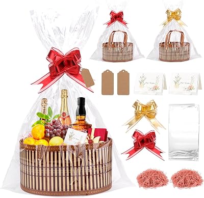 Dreamtop 2 Set Empty Gift Baskets Large Bamboo Hamper with Handles