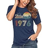 50th Birthday Gift for Women Vintage 1976 Shirts for Her Letter Print Retro BD Tops Casual Short Sleeve Tee