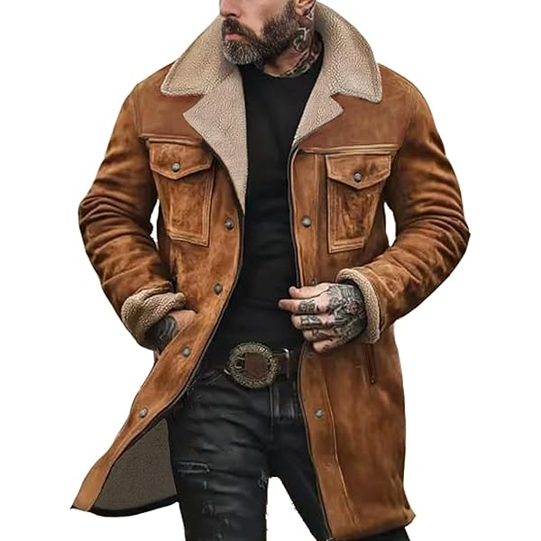 Vintage Suede Jacket for Men Plush Collar Coats Faux Leather