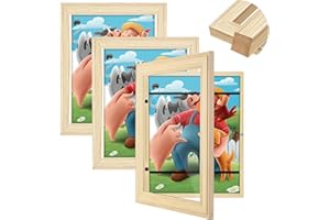 GULETHUN Kids Artwork Frames Changeable, [3Pack] [Solid Wood] Kids Art Frame, 8.5x11" Front Opening Artwork Display Storage Frame for Wall, Holds 150Pcs, for 3D Art, Crafts, Children Drawings, Hanging Art,