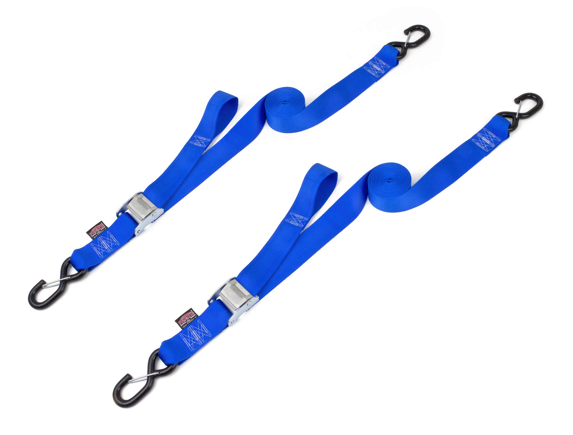 PowerTye 2" x 12ft Cam Buckle Tie-Down Made in USA with Heavy-Duty Latch Hooks, Blue (pair)