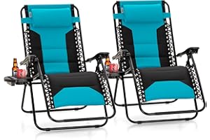 Sophia & William Oversized Zero Gravity Chair Set of 2 Padded, Folding Lounge Chair with Wide Armrest and Cup Holder, Support 400 LBS, Aqua Blue