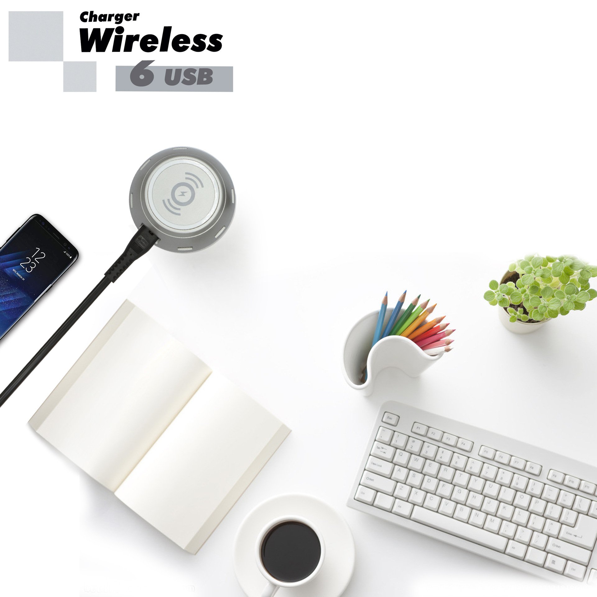 Q1T5 Wireless Charger with 6 USB Charging Match All Phone Models QI Wireless Charging (6 USB + Wireless Charger with 2 Surprise Gifts)