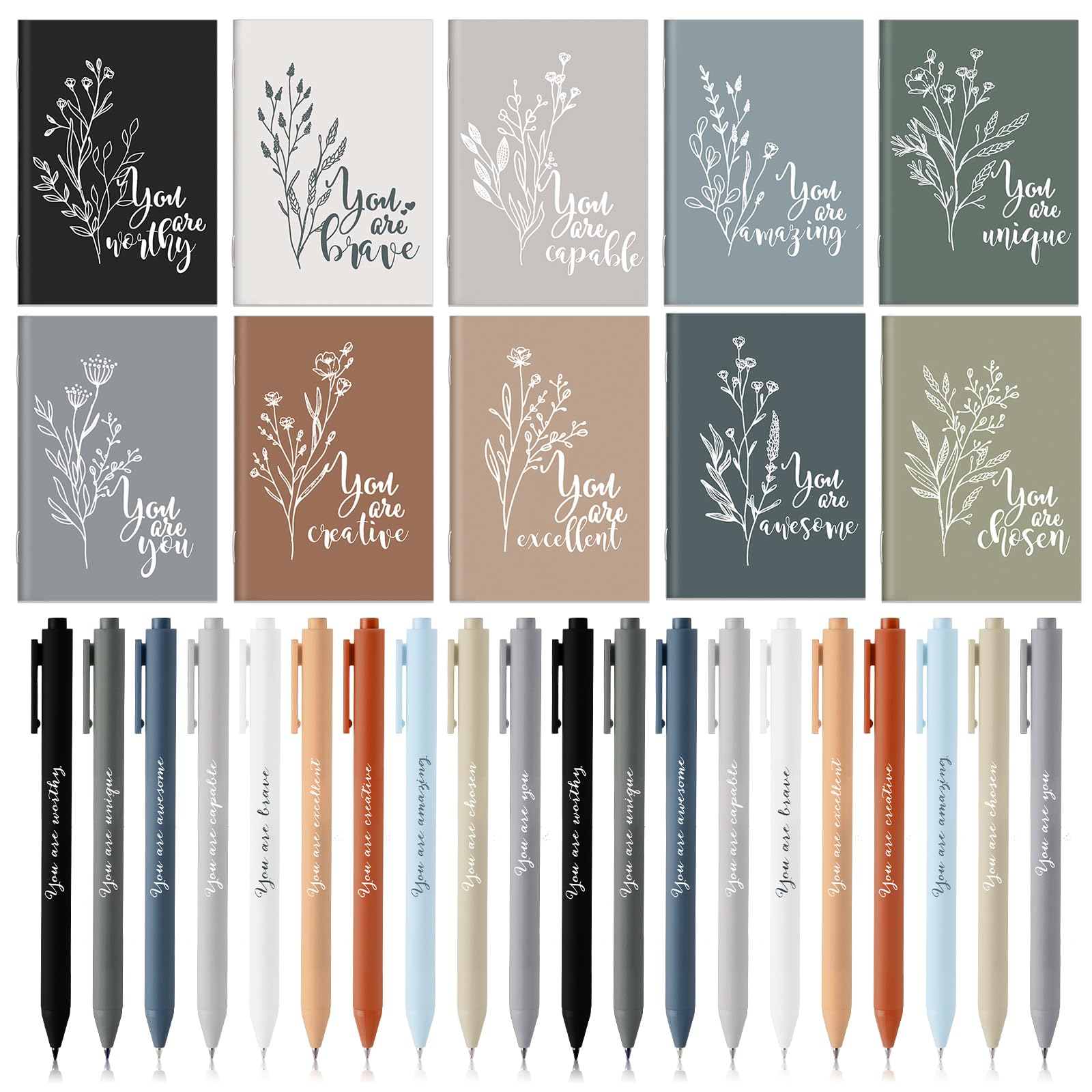 Photo 1 of Affrolling 100 Pcs Inspirational Notebooks Motivational Mini Notepads Bulk Aesthetic Mini Notebook with Pen End of Year Gift for Student Teacher Nurse Office Coworker Employee (Neutral Colors)