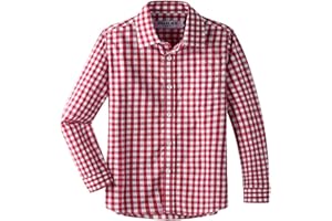 DDILKE Boys' Dress Shirt Long Sleeve Plaid Button Down Poplin Shirts