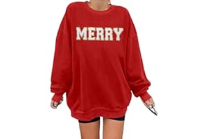 QAUN Christmas Sweatshirt for Women: Merry Sweatshirt Glitter Pach Merry Shirt Xmas Overzise Pullover Tops