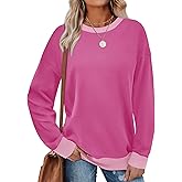 Saloogoe Sweatshirts for Women Crewneck Long Sleeve Loose Fit Tops Color Block Ribbed Trim Fashion 2025