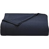 Nautica - Queen Blanket, Diamond Weave Cotton Bedding, Medium-Weight for All Seasons, Oeko-Tex Certified (Baird Navy)