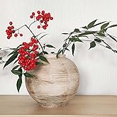 Rustic Ribbed Vase Home Decor - 6.3 in Ceramic Vintage Farmhouse Vases for Decor, Decorative Terracotta Round Bowl vase for Living Room, Table, Shelf, Kichen Decor